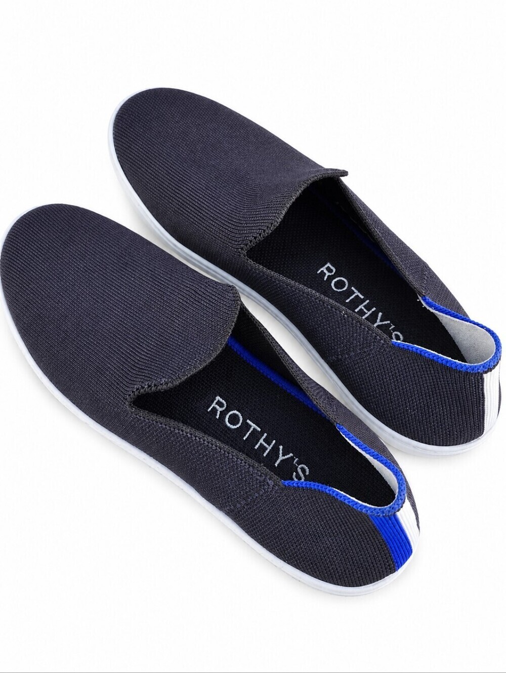 Rothy's Women's Black Slip-On Loafers with Blue Trim Size 9